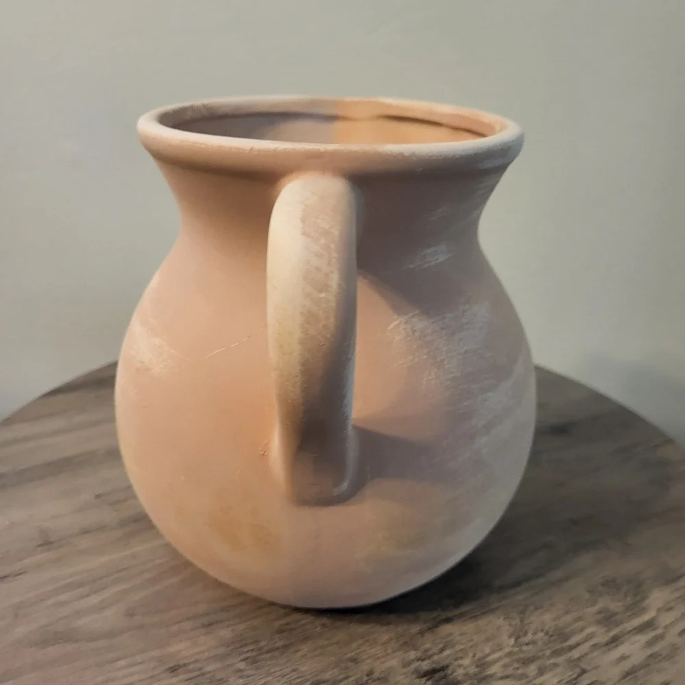 Terracotta Clay Pitcher Matte Beige Round Solid Handle 7